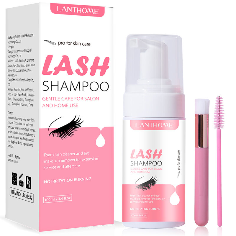 100ml Eyelash Extension Shampoo Makeup Fast Removal Foaming Deep Cleansing Lash Glue Kit With 2 Brushes Wash Oil For Women