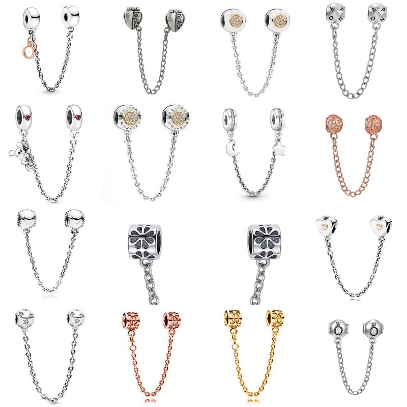 New Fashion Daisy Flower Butterfly Heart Security Chain Charm Bead Fit Original Pandora Bracelet Keychain DIY Women Jewelry Gift