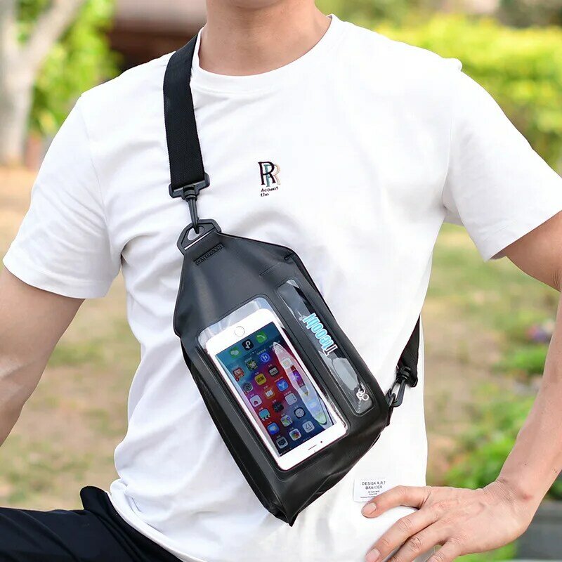 Bolsas de pecho deportivas para montar, Mochila pequeña de hombro cruzado impermeable para teléfono móvil, bolsa impermeable con pantalla táctil, entrega diaria de ocio