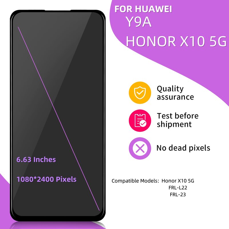 ЖК-дисплей 6,63 дюйма для Huawei Y9A, сенсорный экран с цифровым преобразователем в сборе для Honor X10, 5G дисплей