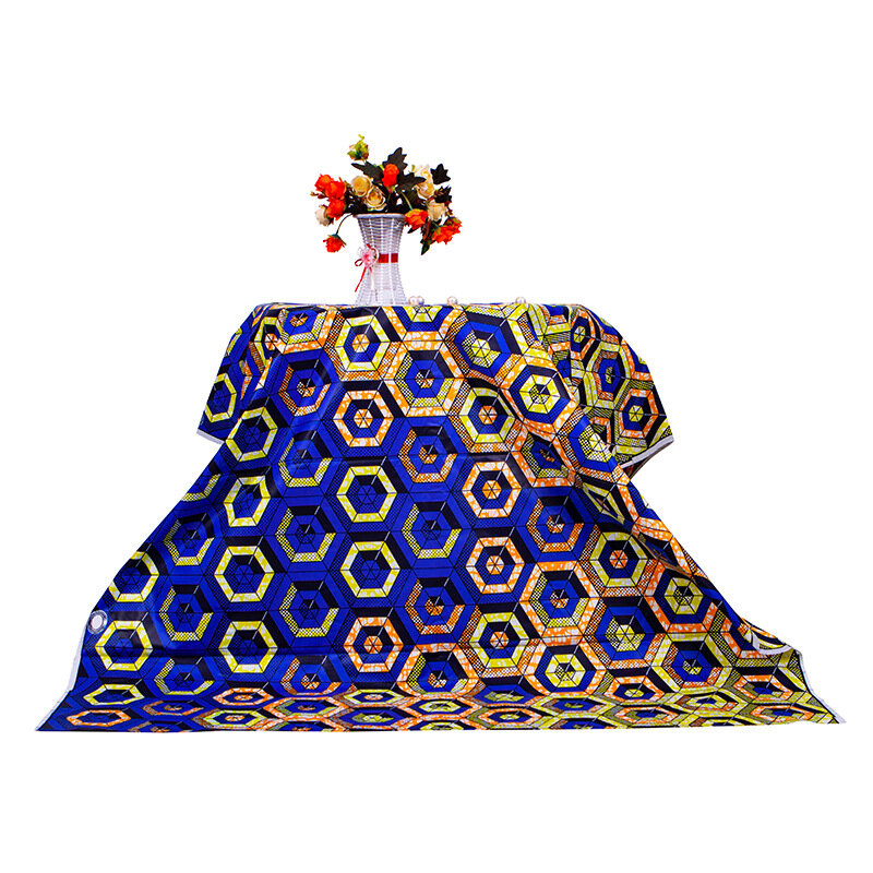 ผ้าแอฟริกัน6หลา/ล็อตวัสดุโพลีเอสเตอร์ลายสีฟ้าสำหรับงานเย็บมือเสื้อผ้ากุลสตรีผ้าขี้ผึ้งอังการา