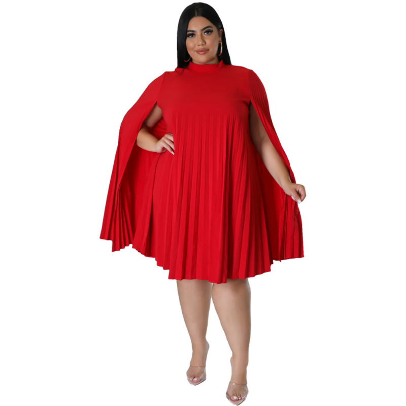 Plus Size Dresses XL-5XL Office Lady Solid Pleated Loose Mini Dress Long Smock Sleeve Party Vestidos Chiffon Club Robes Autumn