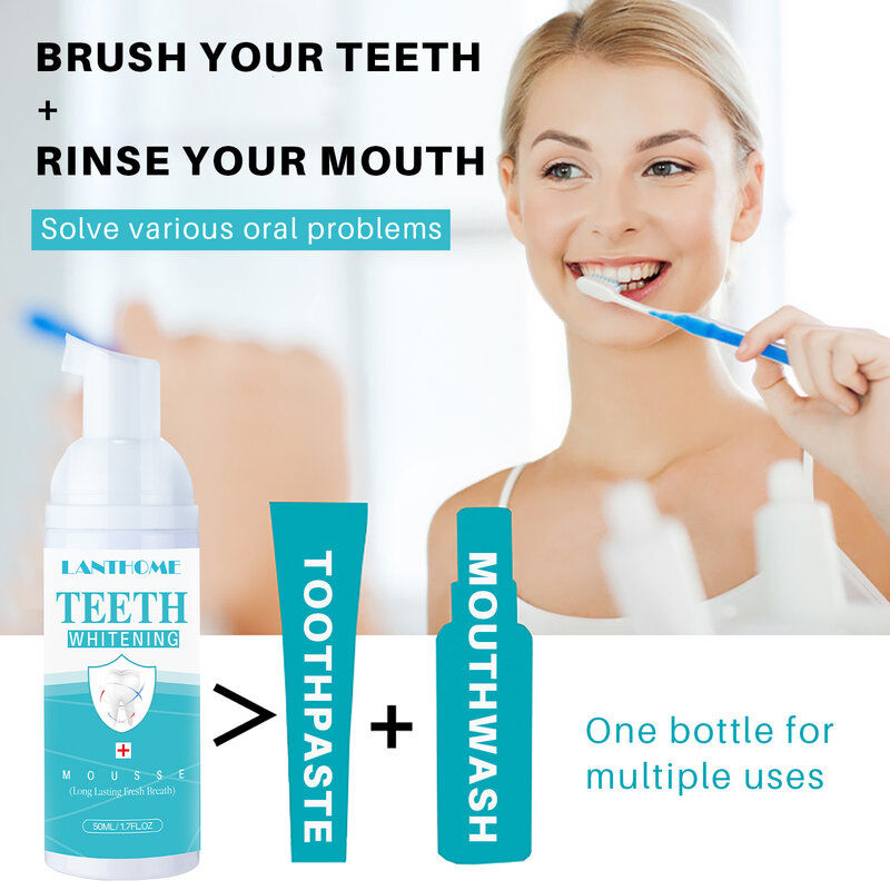 Lanthome-Dentes Professional Whitening Booster Mousse, remoção de mancha dental, creme dental Espuma Limpeza, reparos Gums, 50ml