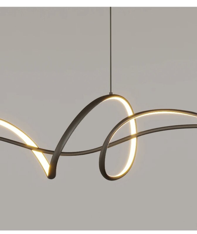 Lampe LED Suspendue au Design Minimaliste Moderne, Lustre à Courbe Noire, pour Salle à Manger, Cuisine, Bar, Salon, Chambre à Coucher