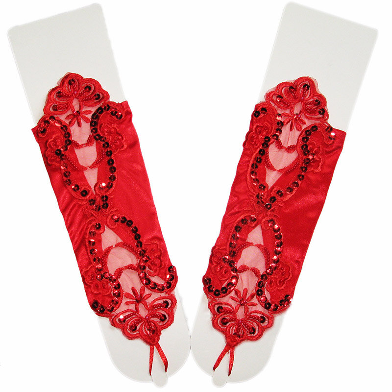 Перчатки женские короткие атласные, модные пикантные кружевные митенки с полупальцами, с жемчугом, в стиле ретро, для вождения, B96
