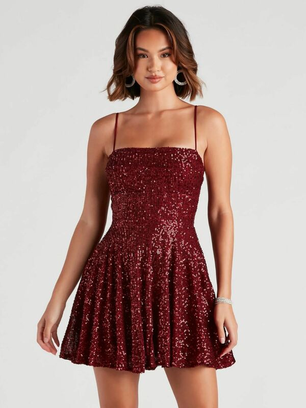 Gaun pesta pendek A-line berkilau wanita pakaian wanita payet punggung terbuka tali Spaghetti seksi gaun Prom wanita Fashion kasual 2024