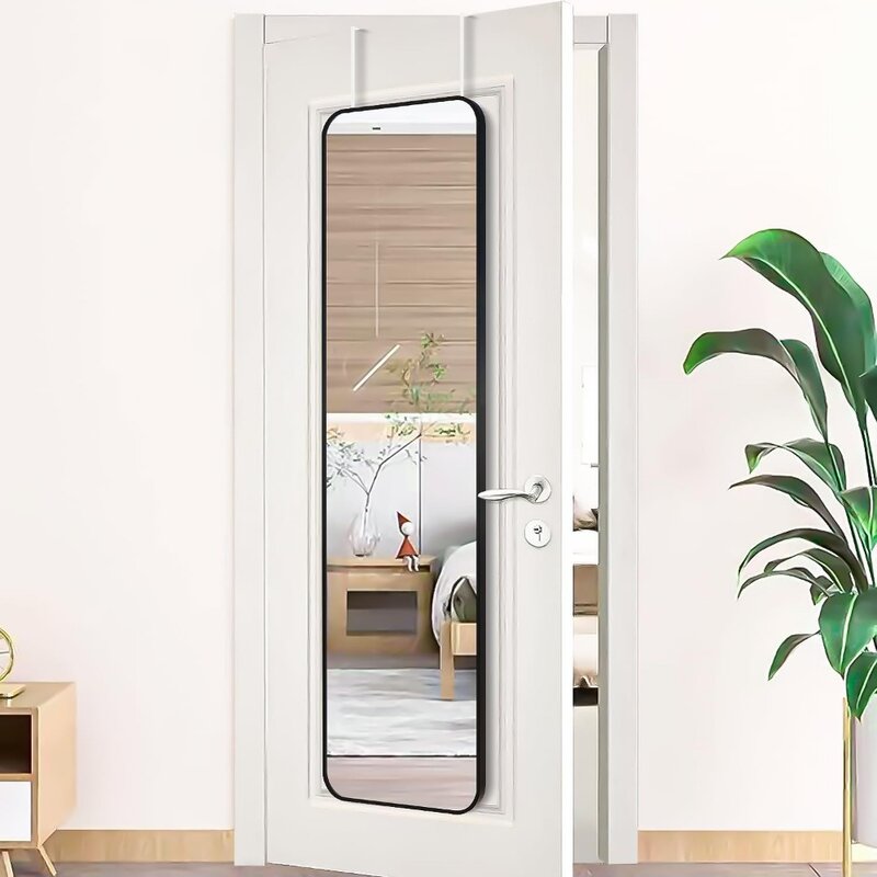 Cermin persegi panjang penuh tubuh pintu gantung dinding dipasang bingkai logam campuran aluminium HD kaca rias Make-up untuk kamar tidur