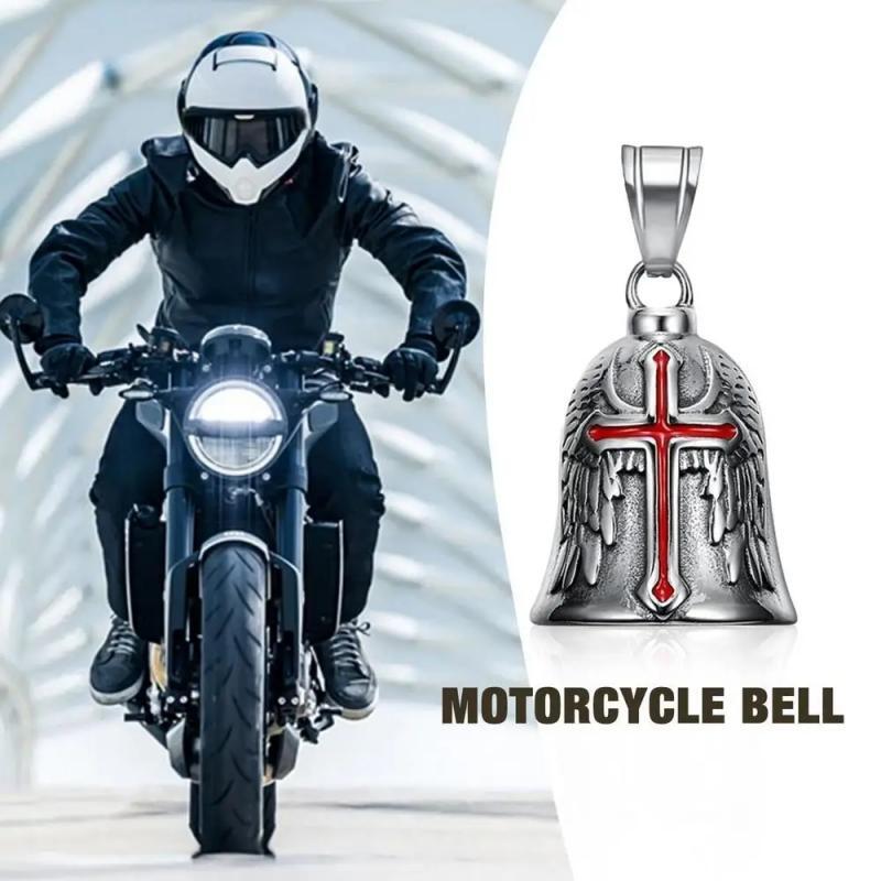 Retro Punk Style Men Cross Lucky Bell Angel Wing Knight Bell portachiavi moto Riding Guardian Bell accessori