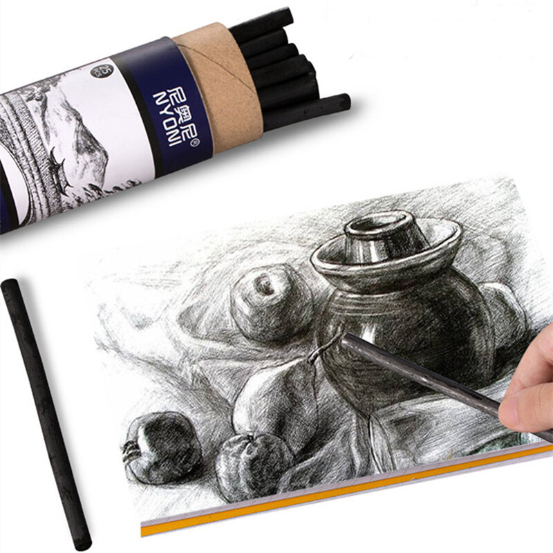 25Pcs Willow Charcoal Stick Design Sketch Black Fine Bar Carbon Stick φ4-5MM φ7-9MM For Extra Thick Painting Art Supplies