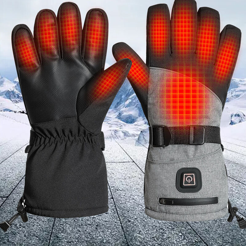 Men Electric Heated Skiing Gloves Rechargeable Electric Battery Heating Riding Snowboarding Hiking Cycling Hunting Thick Gloves