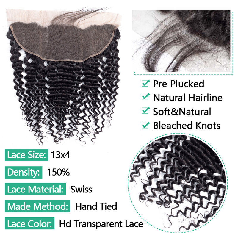5x5/6x6 Deep Wave Lace Closure 13x6 13x4 HD Transparent Lace Frontal Natural Color 8-26 Inch Top Quality Brazilian Human Hair