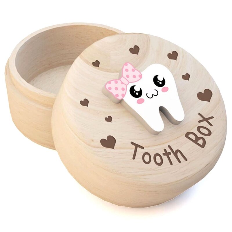 Zahnbox für Mädchen, Herz geschnitzte Holzkiste Aufbewahrung sbox mit 3D-Zahn, Souvenir fallen Zahn Andenken Aufbewahrung sbox Geschenk