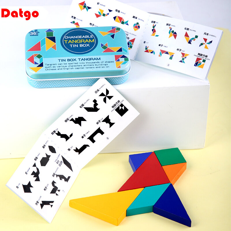 Puzzle 3D de bonne qualité pour enfants, Tangram, jeu d'entraînement à la pensée, apprentissage Montessori, jouets en bois