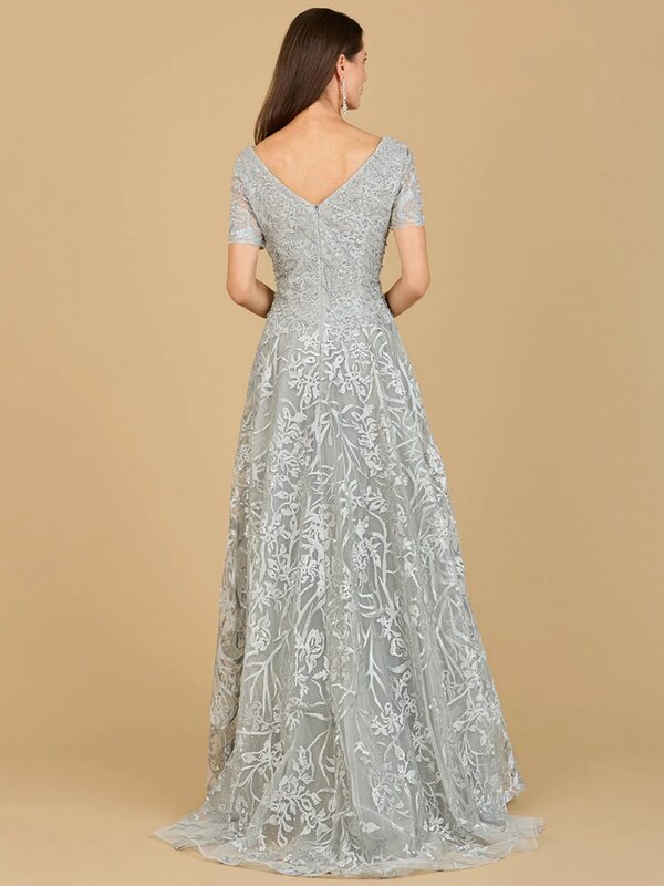 花嫁の母のためのVネックのイブニングドレス,クラシックなAラインドレス,ラージサイズ,アップリケ付き,ブライダルガウン,プラスサイズ,2024