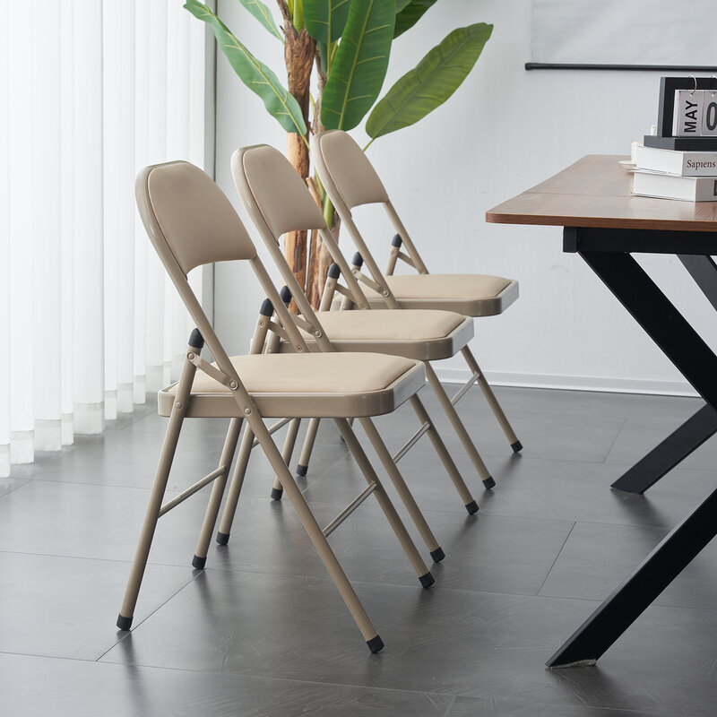[Sprzedaż Flash] 6pcs / 4pcs eleganckie składane krzesła żelazne i PVC na konwencje i wystawy jasnobrązowe [US-Stock]