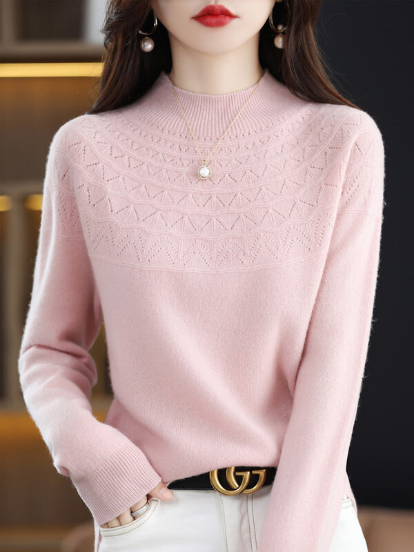100 pure wool women's half turtleneck wool sweater cashmere sweater inner pullover bottoming shirt