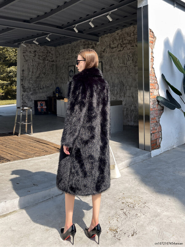 Cappotto invernale da donna in pelliccia sintetica di alta qualità cappotto lungo di lusso con risvolto allentato cappotto spesso caldo femminile cappotti di peluche nero bianco