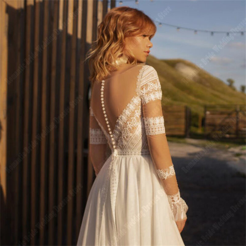Celebrity Minimalist Style A-Line Bridal Gowns Formal Long Sleeves Wedding Dresses New Popular  Women Princess Vestidos De Novia
