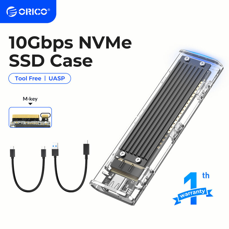 ORICO-carcasa de SSD M.2 para NVME, PCIE, NGFF, SATA, clave M/B, caja de disco duro transparente M.2 a USB C, 10gbps
