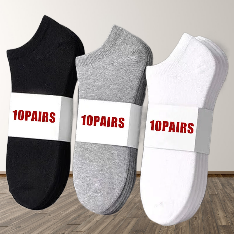 10 Pairs Men's Socks Spring Summer Thin Breathable Soft Polyester Cotton Socks 2024 New Black Casual Business Ankle Boat Socks