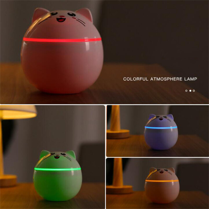 Air Humidifier for Home Ultrasonic Car Mist Maker with Colorful Night Cat USB Lamps Mini Office Air Purifier