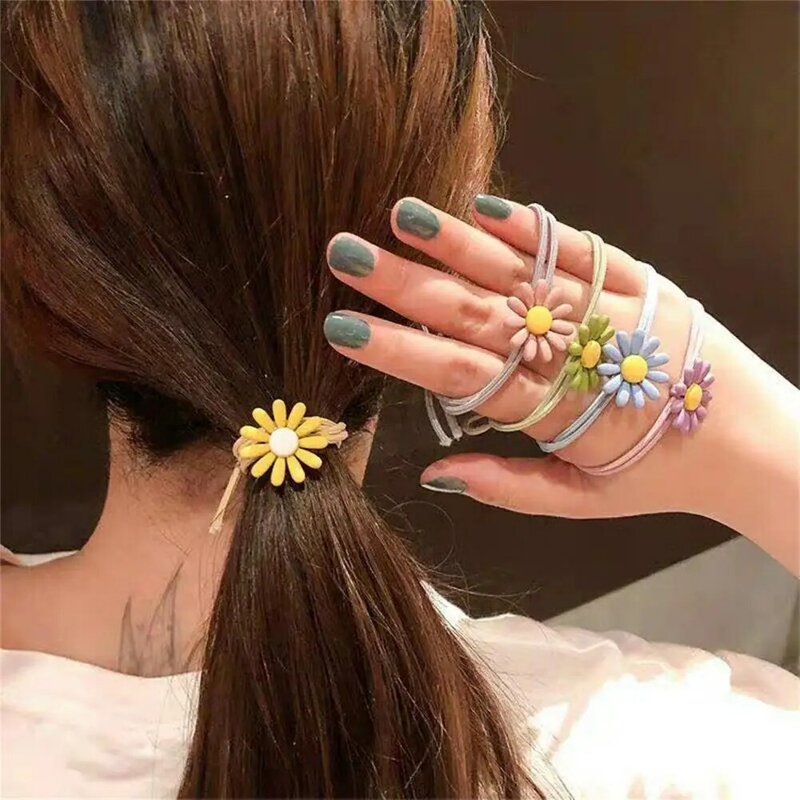 Flower Girls Hair Bands Korean Fashion Colorful Flower Hair Ties Elastic Hair Ropes Women Ponytail Holder Bands 2024 Headwear