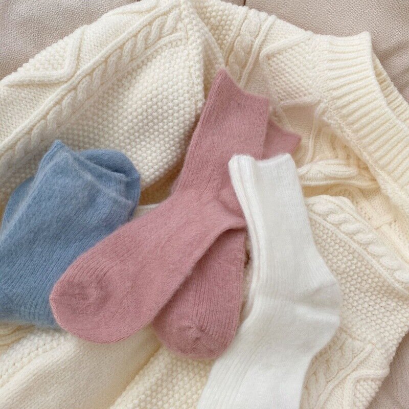 2022 New Arrival Winter Women Socks Thick Warm Wool Socks Japanese Fashion Solid Color Cashmere Socks Casual Kawaii Socks 35-40