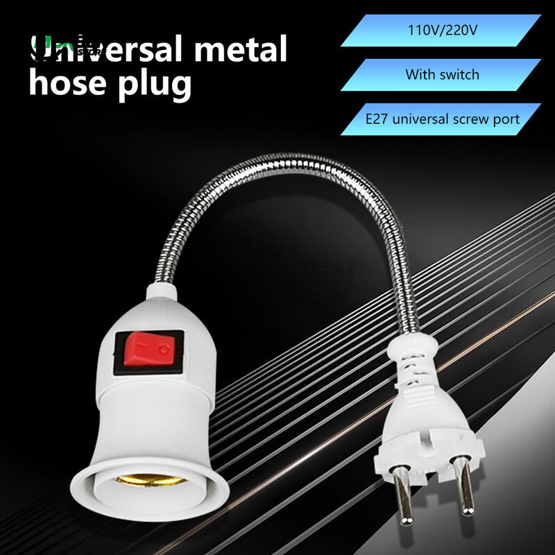 Eu/Us/Uk Plug E27 Lamp Base Muur Flexibele Houder Licht Socket Converter Bases Aan/Uit Boek Licht Adapter Stekker Schakelaar