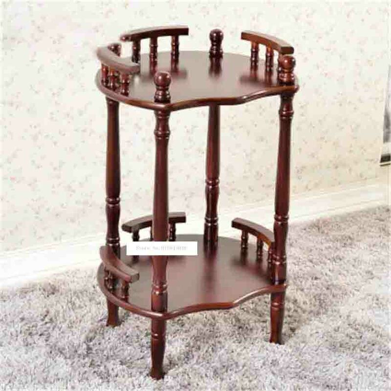 Nouvelle Table basse chinoise en bois massif, étagère polyvalente en forme de fleur, support à Double couche marron, étagère d'angle latéral, support à thé