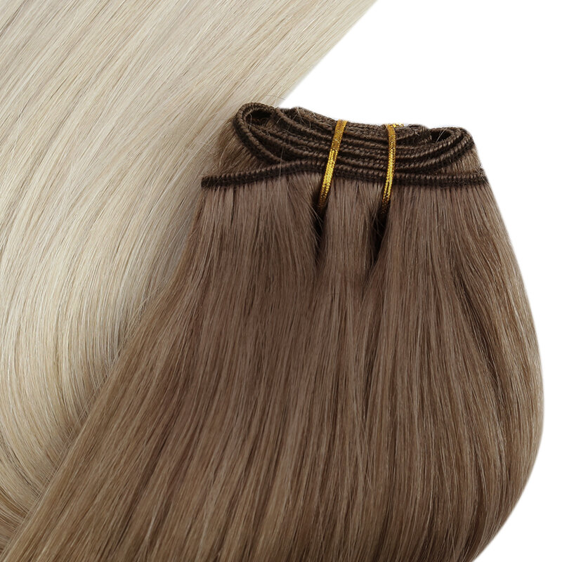Moresoo Bundel Rambut Manusia Tenun Dalam Mesin Wefted Ganda Rambut Remy Potongan Rambut Balayage untuk Wanita Lurus Pakan Ekstensi Rambut