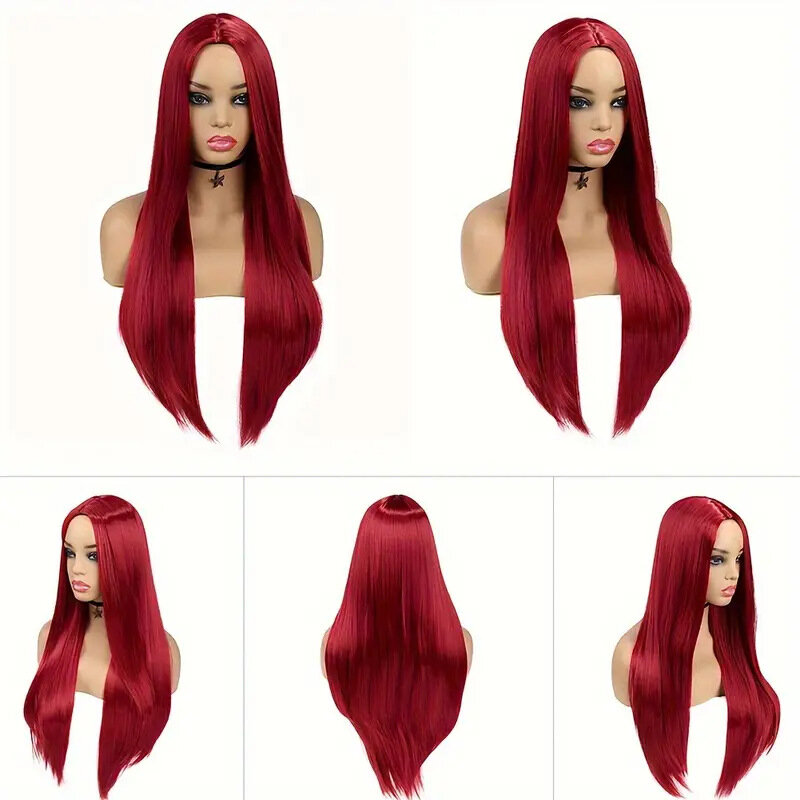 Peruki damskie długi czerwony 26 Cal odporne na ciepło włosy syntetyczne peruka naturalna bezklejowa peruka Cosplay dla dziewcząt do codziennego użytku