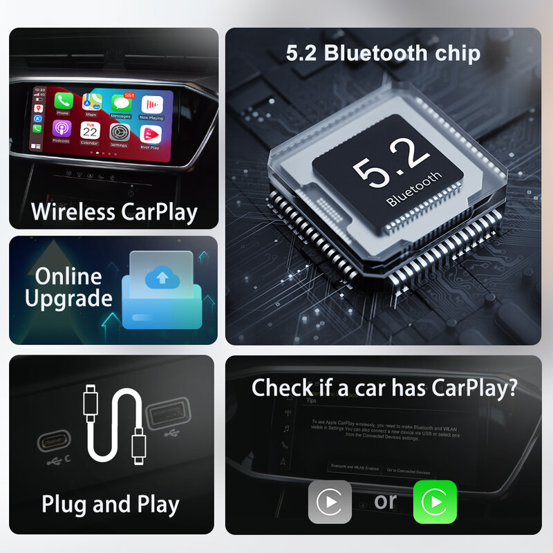 2023 mmb kabelloser Apple Carplay Adapter tragbarer Dongle Online-Upgrade BT 5,2 Plug & Play für Autoradio mit OEM Wired Carplay