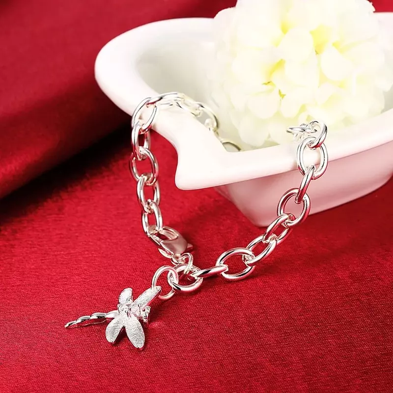 korean fashion Pretty Zircon dragonfly pendant 925 sterling silver Bracelet for woman Wedding party jewelry Holiday gifts