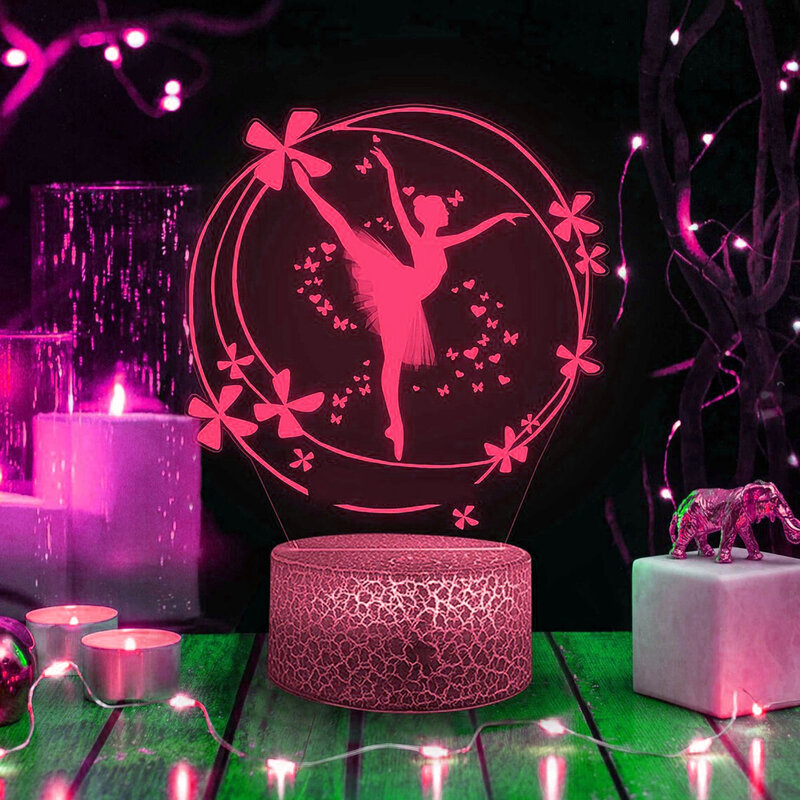 Lampu malam LED 3D untuk ruang anak-anak penari balet 7/16 warna dekorasi hadiah ulang tahun Natal