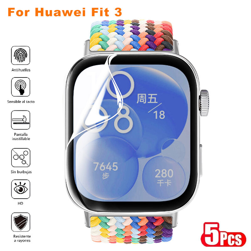 5 Stuks Screen Protector Voor Huawei Horloge Fit 3 Anti Kras Clear Tpu Hydrogel Film Voor Huawei Fit3 Horloge Accessoires