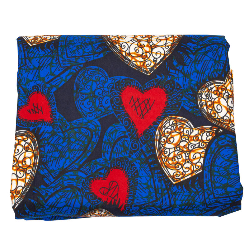 100% Polyester Original Real Wax Fabric Multi Heart-shaped Print Pagne Anakra Retro Dresses Sewing Tissue 6 Yards