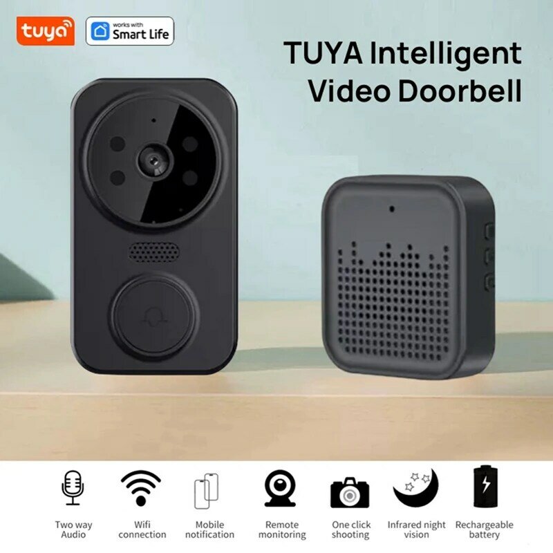 Tuya-timbre inteligente para el hogar, cámara de vídeo inalámbrica con WIFI, color negro