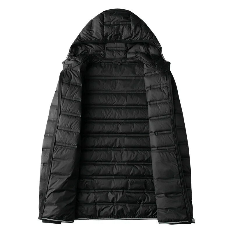 남성 캐쥬얼 후드 라이트 다운 재킷, 화이트 덕 다운, 플러스 사이즈 브래지어, 슈퍼 라지, 가을, 겨울 패션, 신상