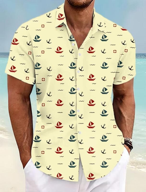 Camisa havaiana com estampa em 3D, Roupa de praia, Camisa Harajuku Holiday, Veleiro, Casual, Viagem, Havaí, Verão, Novo