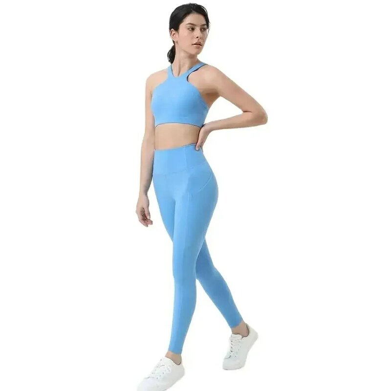 Soutien-gorge de yoga en lyJean-double face pour femme, collants de fitness à haute intensité, vêtements de sport imbibés