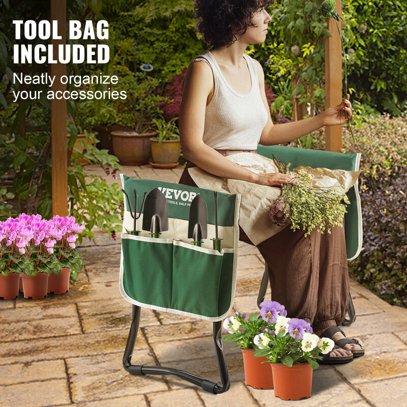 VEVOR Garden Kneeler and Seat Foldable Padded Kneeling Bench 330 lbs Load Capacity Portable Garden Stool for Outdoor Gardening