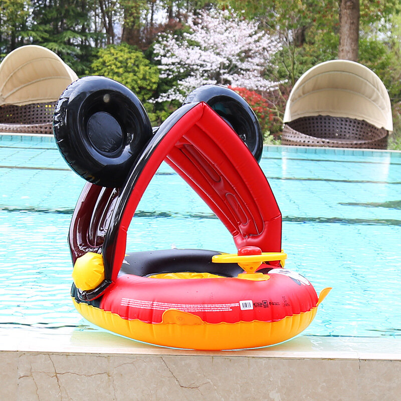 Baby Swimming Ring Float Buoy For Baby Inflatable Raft Ring Cartoon Summer Awning 1-4y Wheel Pool Steering Toy Assisted Swimming