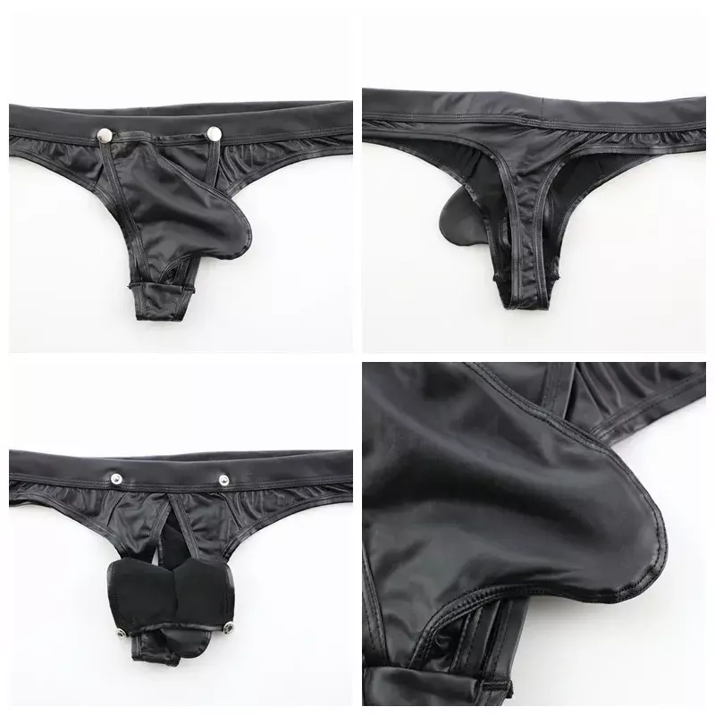 Sexy Pu Faux Leer Open Kruis G-String Mannen U Convexe G-String Lage Taille Sexy Strings Onderbroek