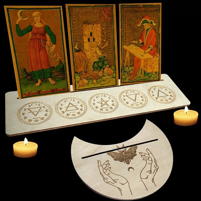 Support d'autel rectangulaire en forme de lune pour cartes de tarot, présentoir en bois, décor d'outils de sorcière, graphite pièces