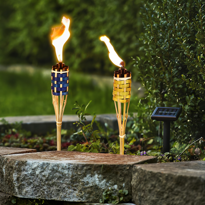 Torche d'extérieur en bambou, lampe à huile décorative pour festival de mariage, baguette de flamme tissée, 2 pièces (60)