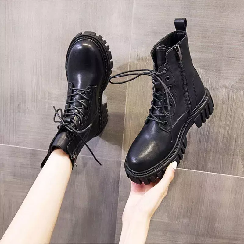 Ladies Shoes 2023 Lace Up Ankle Women's Boots Winter Warm Modern Boots Women Round Toe Side Zip Square Heel Platform Shoes Women