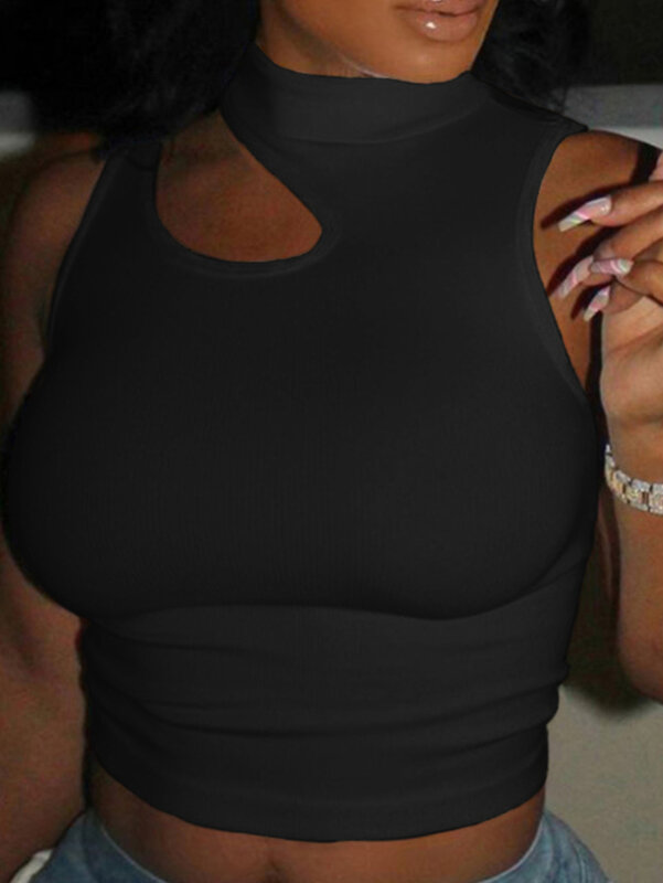 LW водолазка с вырезом, облегающий Топ, летняя Базовая Однотонная футболка без рукавов, Женский Тонкий Топ с воротником-халтером и открытыми плечами