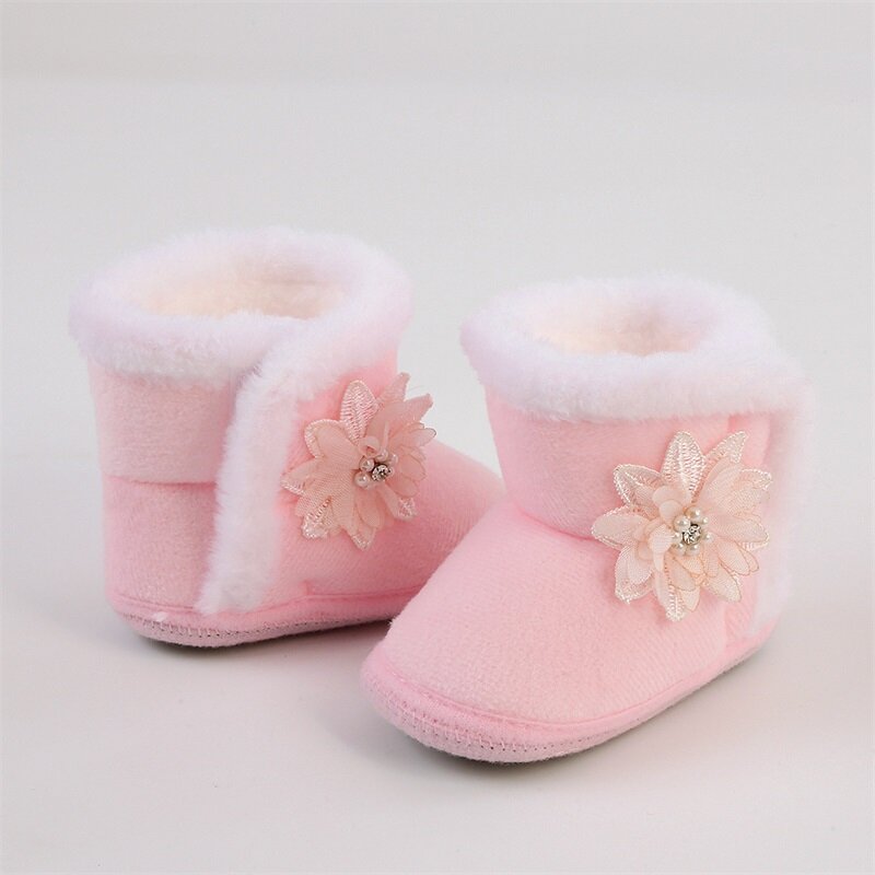 赤ちゃんの女の子のための花のアンクルブーツ,柔らかい暖かいウォーキングシューズ,幼児のためのストリートウェア,冬
