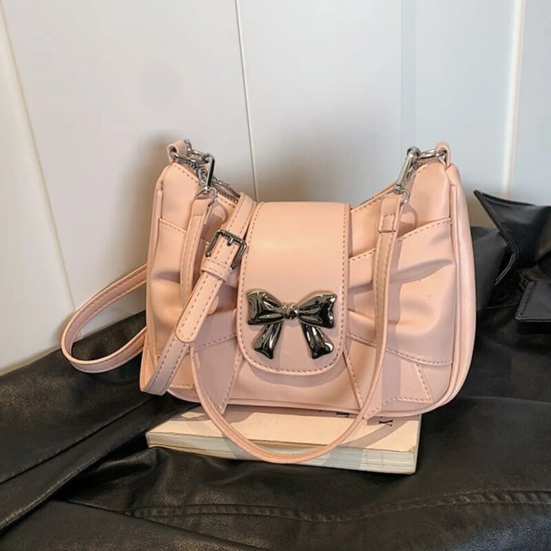 JIAERDI Sweet Cool Bow Y2k Bags Purses Women Hot Girls Leather Chic Handbag Messenger Bag Ladies Harajuku Square Bag Bolso Mujer