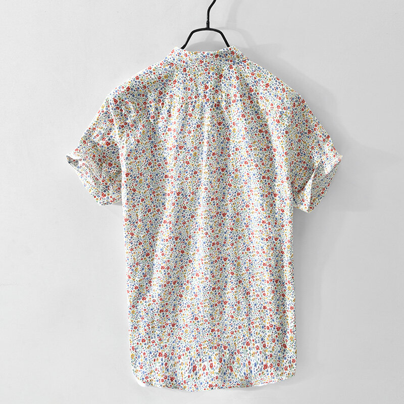 Camisas florais de manga curta masculina, linho de algodão, solta, plus size, casual, verão, nova, 2024